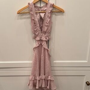 Elegant Asymmetrical Ruffle Dress in Soft Pink